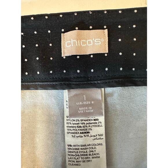 Chico’s Black & White Polka Dot Knit Pants Size 1 US 8 Stretch Front Zipper - Picture 7 of 9